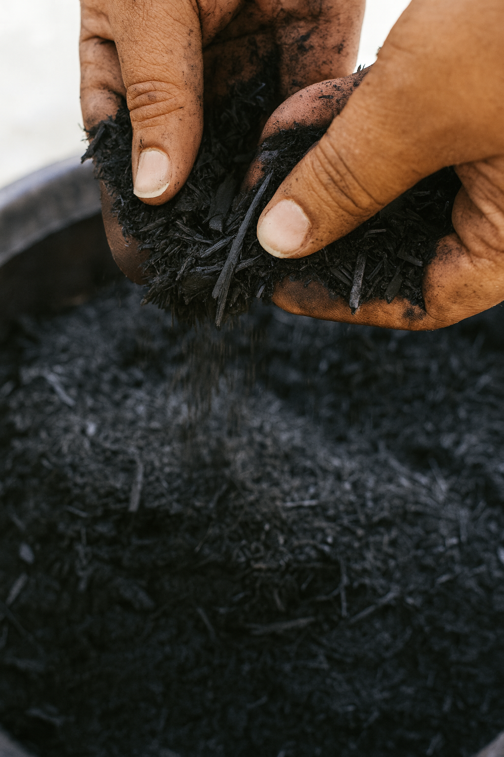 Biochar – carvão vegetal produzido por pirólise, usado como condicionador de solo
